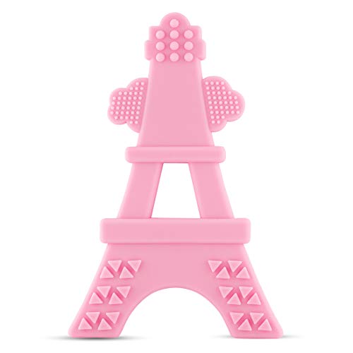 EZTOTZ Silicone Teether Toy Made in USA Tower Teether Multi-Textured Soft Food Grade Material Great for Teething Baby - BPA Free and Freezer Safe (Pink)