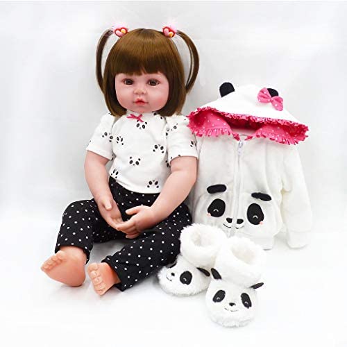 Nicery Icradle Reborn Baby Doll Soft Simulation Silicone Vinyl 18inch 45cm Lifelike Vivid Boy Girl Toy White Panda Coat RD45C098W
