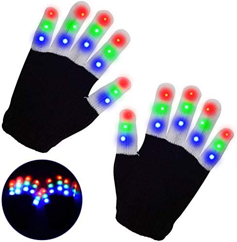 Minote Kids LED Gloves Light up Gloves 3 Colors 6 Modes Flashing Finger Light Led Rave Gloves for Kids,Great for Halloween Christmas Costume Birthday EDM Party (Kids Age 4-10)