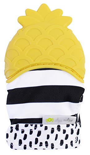 Itzy Ritzy Silicone Teething Mitt – Soothing Infant Teething Mitten with Adjustable Strap, Crinkle Sound and Textured Silicone to Soothe Sore and Swollen Gums, Pineapple
