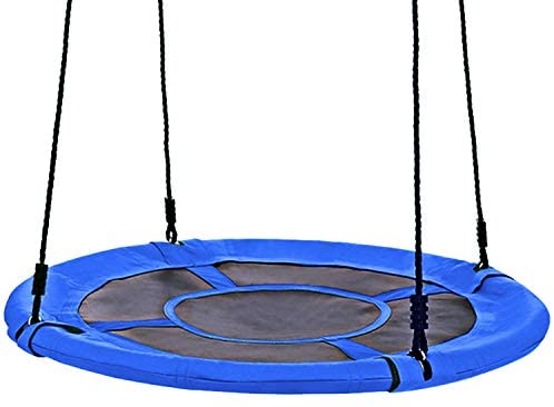 DRM 40“ Round Nest Swing Net Swing Waterproof Saucer Tree Swing Set - 360 Rotate° - Attaches to Trees or Existing Swing Sets - Adjustable Hanging Ropes - for Kids, Adults and Teens