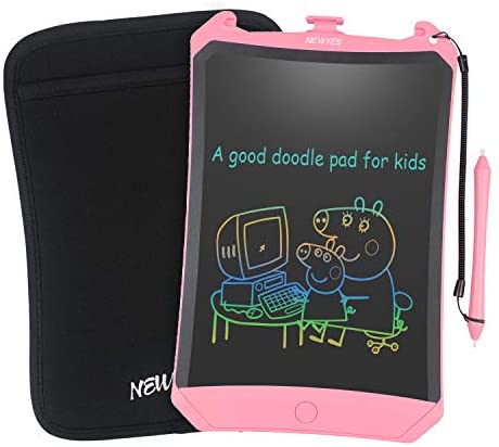 NEWYES Colorful Robot Pad 8.5 Inch LCD Writing Tablet with Lock Function Electronic Doodle Pads Drawing Board with Case and Lanyard Gifts for Kids Pink