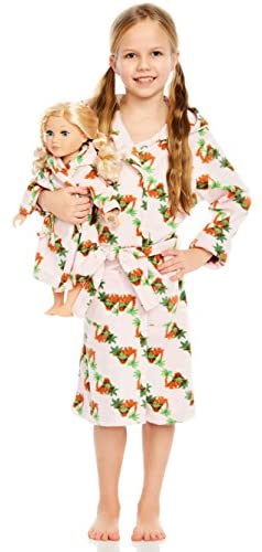 Leveret Kids Robe Matching Doll & Girls Fleece Sleep Robe Bathrobe Unicorn (2 Toddler-14 Years) Fits American Girl Doll