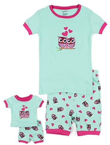 Leveret Shorts Kids & Toddler Pajamas Matching Doll & Girls Pajamas 100% Cotton Owl Pjs Set (2-10 Years) Fits American Girl