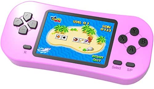 Beijue Retro Handheld Games for Kids Built in 218 Classic Old Style Electronic Game 2.5'' Screen 3.5MM Earphone Jack USB Rechargeable Portable Video Player Children Travel Holiday Entertain (Pink)