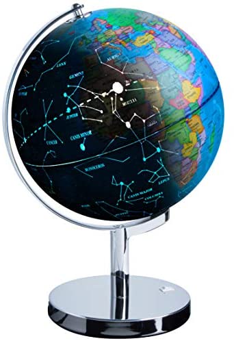 USA Toyz LED Illuminated Globe of The World with Sturdy Chrome Stand - 3 in 1 Educational Interactive Globe STEM Toy, Light Up Earth Globe, Constellation Globe and Nightlight, 13.5 Inch Tall