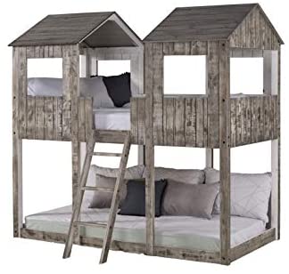 DONCO Twin Tower Bunk Bed BUNKBED, TWIN/TWIN, Rustic Dirty White