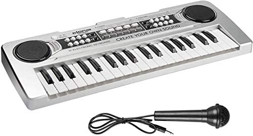 AIMEDYOU Piano Keyboard 37 Keys Kids Piano Portable Electronic Musical Instrument Multi-Function Music Keyboard Early Learning Educational Toy Birthday Xmas Day Gifts for Kids (Silver)
