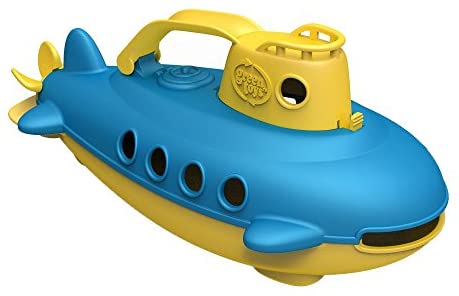 Green Toys Submarine in Yellow & blue - BPA Free, Phthalate Free, Bath Toy with Spinning Rear Propeller. Safe Toys for Toddlers, Babies