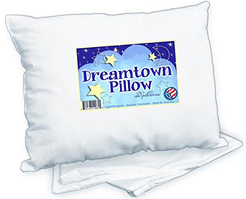 Dreamtown Kids Toddler Pillow with Pillowcase 14x19 White. Chiropractor Recommended. Made in USA. Ideal for Daycare, Baby Cribs, Toddler beds and car Rides.