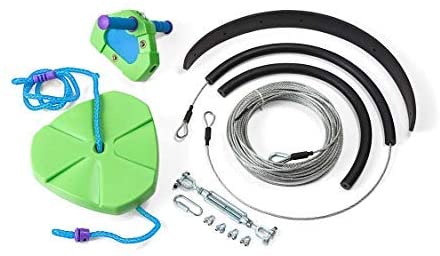 HearthSong 100' Green Kids' Backyard Zipline Kit with Adjustable Seat, Non-Slip Handles, Rubber Brake, and Hanging Hardware, Holds Up to 250 Lbs.