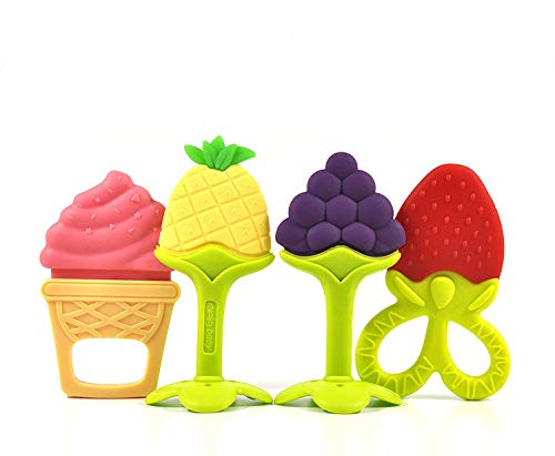 Baby Teething Toys - Olele Infant Silicone Teething Keys Set, BPA Free, Natural Organic Freezer Safe Teethers for Newborn and Toddlers 3 Months and Above, Baby Chew Toys Gift (4 Pack)