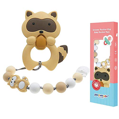 Panny & Mody Baby Teething Toys Cute Raccoon Textured Silicone Teether for Newborns Infants Toddlers Boys and Girls, Beige