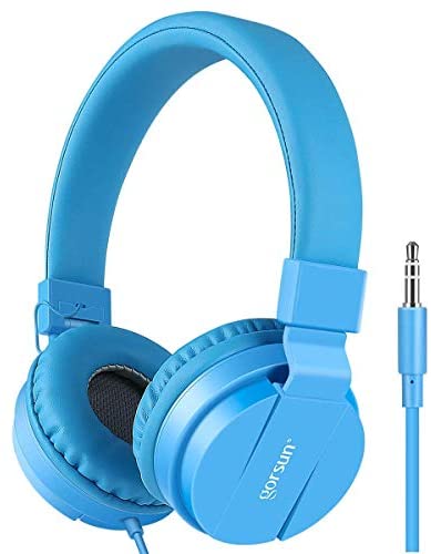 Gorsun Lightweight Stereo Folding Wired Headphones for Kids Adults Adjustable Headband Headset for Cellphones Smartphones iPhone Laptop Computer Mp3/4 Earphones(Blue)