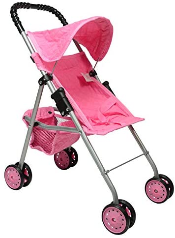 First Doll Stroller for Kids (Pink Quilted)