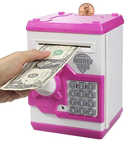 Suliper Baby Toy for Children Electronic Code Lock Piggy Banks Mini ATM Electronic Coin Bank Box for Kids Birthday Gift (White/Pink)