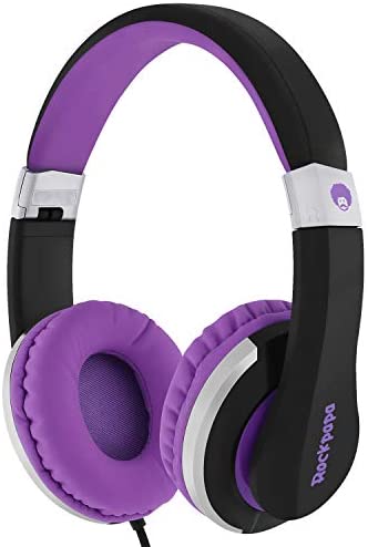 ROCKPAPA I22 Foldable Adjustable On Ear Headphones with Microphone for Kids/Adults iPhone iPad iPod Tablets MP3/4 DVD Computer Black/Purple