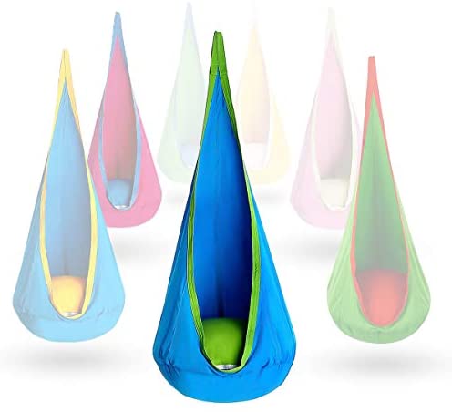 OUTREE Kids Pod Swing Seat 100% Cotton Child Hammock Chair for Indoor and Outdoor use (Blue)