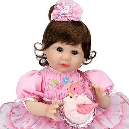 Aori Reborn Baby Dolls 22 Inch Real Looking Weighted Lifelike Toddler Girl Doll with Flamingo Bag