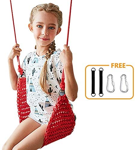 Donghoodshop Kids Swing Seat,Children Swing Set for Indoor/Outdoor/Home/Playground/Tree/Background Heavy Duty Rope Play Swing Seat,Suit for 2 to 12 Years,440 lbs Capacity (Red)