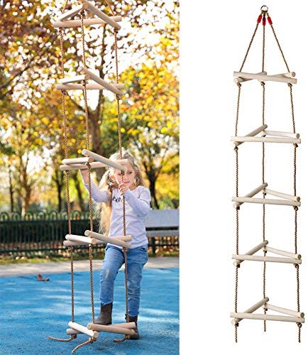 ROCK1ON 8.2Ft Triangle Climbing Rope Ladder for Outdoor Swing Set 5 Step Climbing Game for Kids & Adults Backyard Playground Tree House Ninja Ladder Weight Capacity 265 Lbs