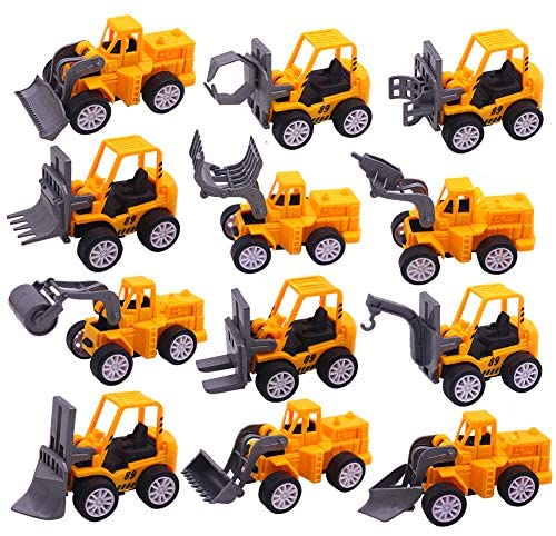 3 otters Mini Engineering Car Toys, 12PCS Construction Trucks Toys Mini Construction Toys Model Mini Construction Vehicles Easter Egg Filled Boy Girl Gift