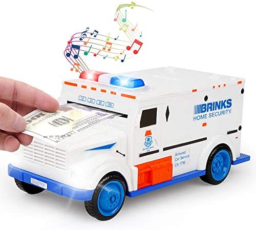 Sopu Electronic Money Bank, Kids Code Armored Car Password Piggy Banks, Mini ATM Cash Coin Bank with Lights and Music Money Safe Coin Box for Children Fun Toy