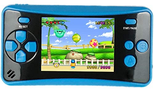 HigoKids Handheld Game Console for Kids Portable Retro Video Game Player Built-in 182 Classic Games 2.5 inches LCD Screen Family Recreation Arcade Gaming System Birthday Present for Children-Blue