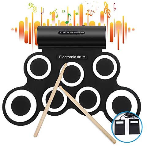 iWord Electronic Drum Set, Built-in Dual Speakers Roll Up Drum Practice Pad 10 Hours Playtime with Headphone Jack Drum Pedals Drum Sticks Great Holiday Birthday Gift for Kids