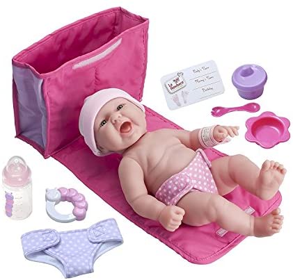 LA NEWBORN 10 Piece Deluxe DIAPER BAG GIFT SET, featuring a 13” Realistic All Vinyl Smiling Baby Newborn Doll – Perfect for Children 2+