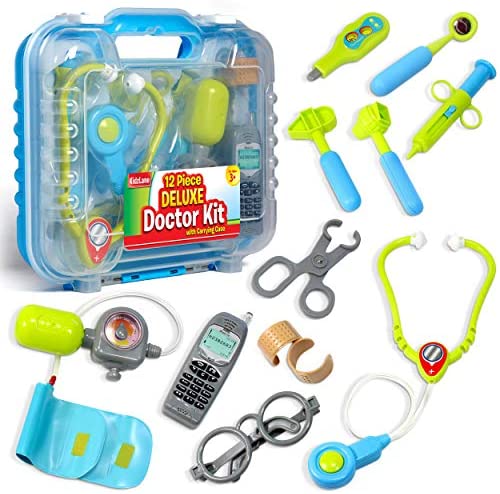 Durable Kids Doctor Kit with Electronic Stethoscope and 12 Medical Doctor's Equipment, Packed in a Sturdy Gift Case