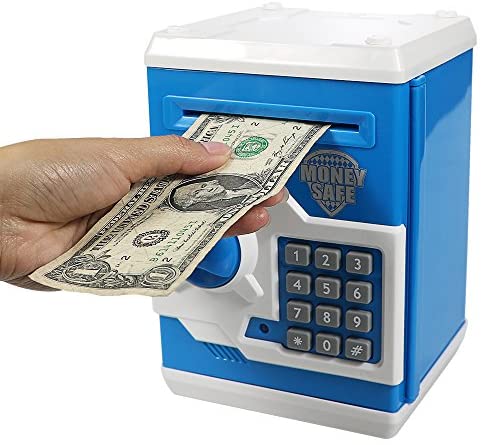 Elemusi Cartoon Electronic Password Mini ATM Piggy Bank Cash Coin Can Auto Scroll Paper Money Saving Box, for Children Kids