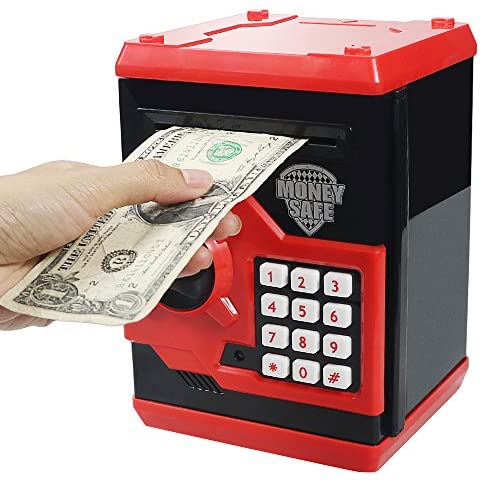 Samate Cartoon Electronic ATM Password Piggy Banks New Great Gift Toy for Children Kids Can Auto Scroll Paper Money for Children Fun Toy (Red)