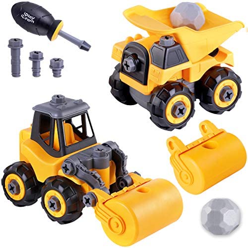 iPlay, iLearn Take Apart Construction Truck Toys, Assembly Vehicle Playset Dump Truck, Road Roller W/ Screwdriver, Kid STEM Learning Building Gift for 3 4 5 6 Year Olds Boy Toddler Children