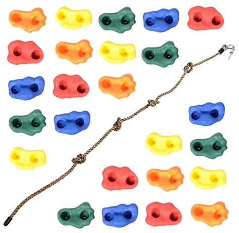 Milliard DIY Rock Climbing Holds Set with 8 Foot Knotted Rope (25 Pc. Kit) Kids Indoor and Outdoor Play Set Use, Includes Mounting Screws and Hooks.
