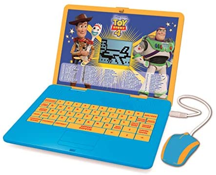 Lexibook Disney Toy Story 4 Woody Buzz Bilingual Educational Laptop, Learn and play-120 Activities to Discover Mathematics, Music, Knowledge, Logic, Games-French/English, JC595TSi1 Blue/Yellow