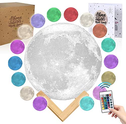 Moon Lamp Moon Light 3D Moon Lamp - [USA Seller] [Upgrade] 16 Color Moon Night Light with Stand - Mood Lamp Book, Globe, Cool Lamp, 7.1 in, USB Charging (7.1 inch - 16 Color)