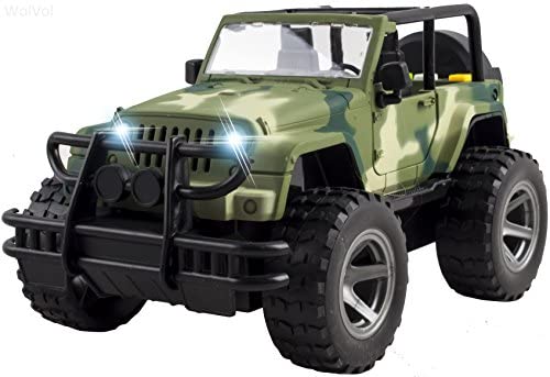 WolVol Off-Road Military Fighter Car Toy - Friction Powered Toy Vehicle with Fun Lights & Sounds - 2 Doors Open - Great Gift for All Occasions for Kids Boys & Girl