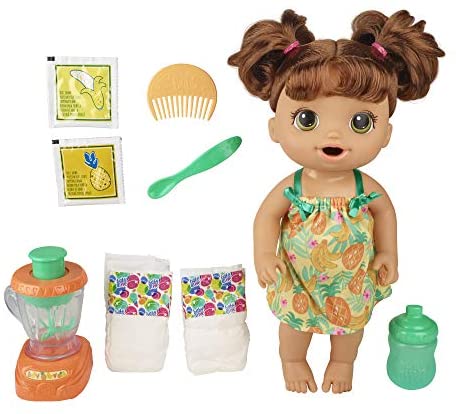 Baby Alive Magical Mixer Baby Doll Tropical Treat with Blender Accessories, Drinks, Wets, Eats, Brown Hair Toy for Kids Ages 3 and Up