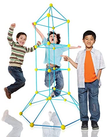 LimitlessFunN 81 Pcs STEM Fort Building Kit for Kids - Building Fun Forts Toys, Creative Play Tent Structures (Blue-Yellow)