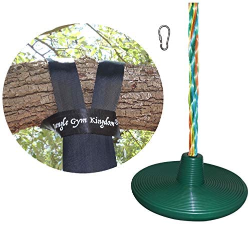 Jungle Gym Kingdom Tree Disc Rope Swing Seat 8 Feet Multicolor Rope & 4 Feet Strap and Locking Snap Hook for Outdoor Playground Set Accessories Tree House Flying Saucer Swing Outside Kids Toys (Green)