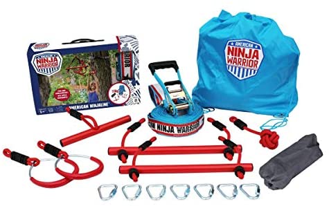 American Ninja Warrior 40' Deluxe NinjaLine - Includes 9 Hanging Attachments - Best American Ninja Warrior Training Equipment For Kids - Build Your Very Own Backyard Obstacle Course - Rated Ages 5+