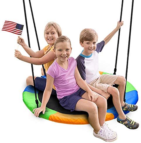 Juegoal 40 Inch Saucer Tree Swing, Large Rope Swing with Children Swing Platform Bonus Carabiner for Hanging Rope Outdoor