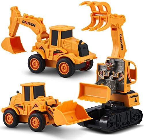 CHUCHIK Set of 3 Friction Power Transforming Construction Toys Vehicles Truck for Toddlers Age 2-6