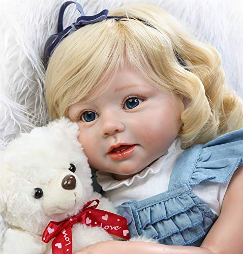 Lifelike Toddlers Girl 28 Inch Reborn Toddler Girl Doll Vinyl Silicone Dolls Golden Curly Hair