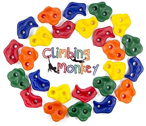 Climbing Monkey Climbing Holds -- 25 Rock Climbing Holds - Premium HD Mounting Hardware Included -- Climbing Rocks for DIY Rock Climbing Wall