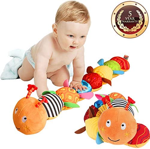 Jcobay Musical Caterpillar Toy Interactive Multicolored Infant Toy Stuffed Cuddly Baby Toy with Ruler Design, Bells and Rattle Educational Toddler Plush Toy for Newborn, Boys, Girls and Over 3 Month