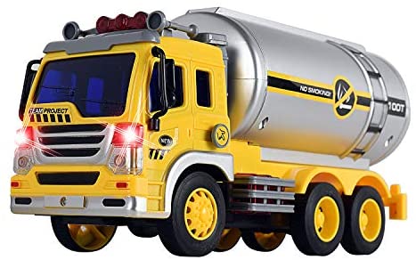WolVol Friction Powered Oil Tanker Truck Toy with Lights and Sounds for Kids