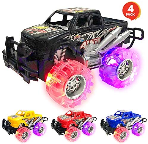 ArtCreativity Light Up Monster Truck Set for Boys and Girls Set Includes 4, 6 Inch Monster Trucks with Beautiful Flashing LED Tires - Push n Go Toy Cars Best Gift for Kids - for Ages 3+