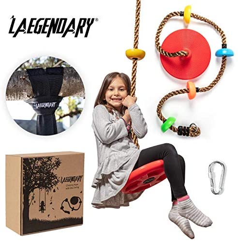 LÆGENDARY Climbing Rope Tree Swing with Platforms and Disc Swings Seat - Playground Swingset Outdoor Accessories for Kids - Trees House Tire Flying Saucer Swing Outside Toys